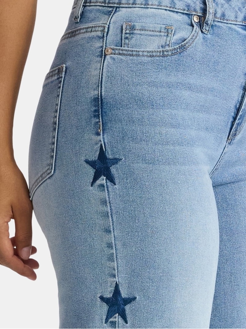 Madden NYC Light Wash Star-Accent Embroidered Straight Leg Jeans, Size 8 - Picture 3 of 7